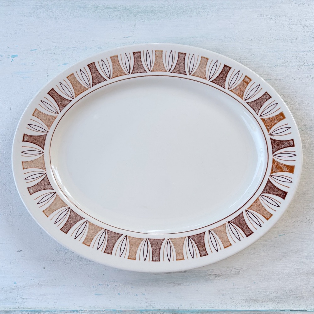 Vintage Taylor Smith Taylor Taylorstone Etruscan 13" Oval Serving Platter MCM